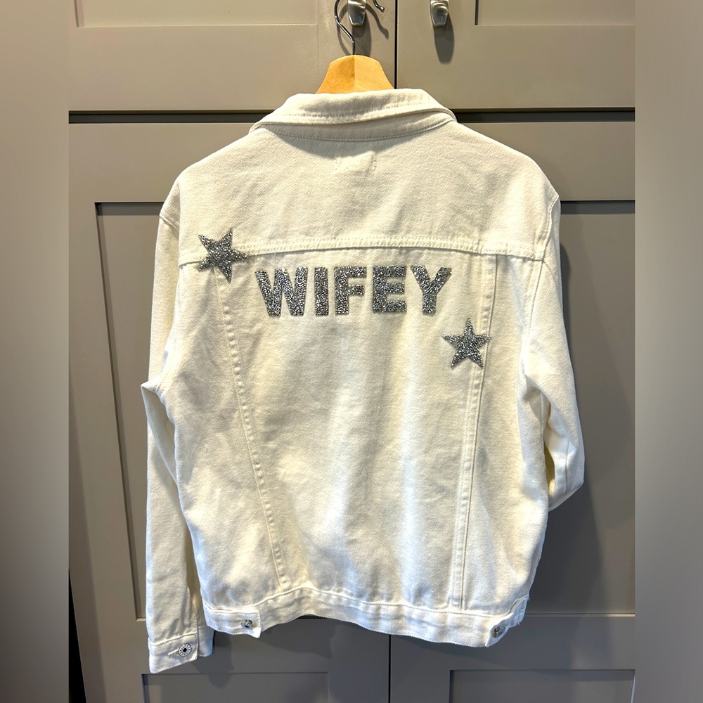 Jean Jacket L/XL Handcrafted with Wifey Emblem.
